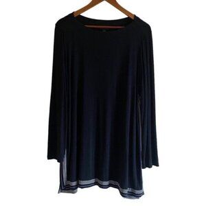J Jill Wearever Collection Tunic Large Black White Piping Long Sleeve Lagenlook